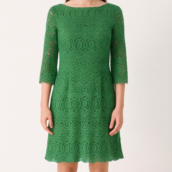 Chico's Dresses & Skirts - Chico’s Kelly Green Crochet-Style Lace Dress NWT Long Sleeve Midi Embroidered
